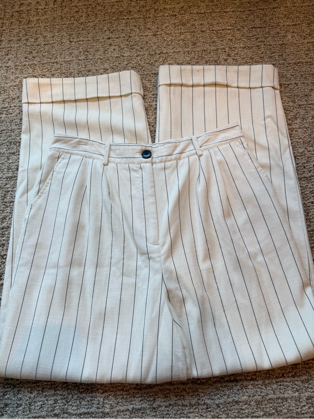 Worthington Cream Pinstripe Wide-Leg Pants